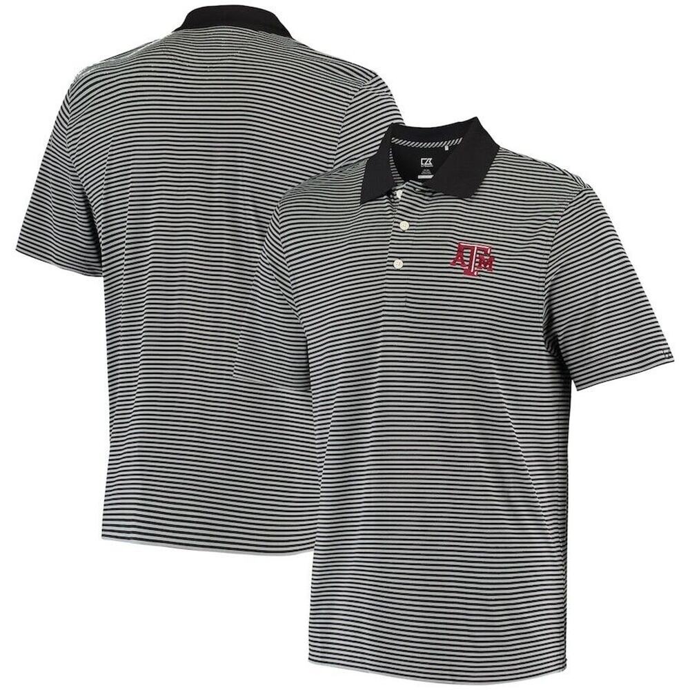 Men's Cutter & Buck Black Texas A&M Aggies Trevor Stripe DryTec Polo Size 3X
